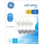 GE LED Light Bulbs, 60 Watt, Soft White, A19 Bulbs, Medium Base, Frosted Finish, 9yr, 4pk