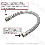 EZ-Fluid Plumbing 12" Faucet Extension Line 3/8" Male Compression x 3/8" Female Comp. Stainless Steel Braided Faucet Connector , Faucet Extension Supply Hose Connector Lines, Fits Most Faucet