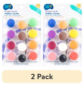 (2 pack) Hello Hobby Primary Colors Acrylic Paints & Paintbrush