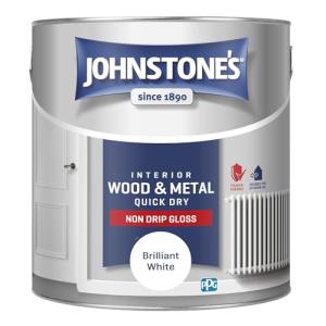Johnstone's - Wood & Metal Paint - Gloss Finish - Brilliant White - 2.5l - Water Based - Non Drip & Quick Drying - Radiator Paint - Low Odour - Dry in 1-2 Hours - 8m2 Coverage per Litre