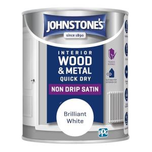Johnstone's - Wood & Metal Paint - Satin Finish - Brilliant White - 750ml - Water Based - Non Drip & Quick Drying - Radiator Paint - Low Odour - Dry in 1-2 Hours - 8m2 Coverage per Litre