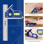 WORKPRO Adjustable Combination Square Set, 150 + 300mm, Stainless Steel Angle Ruler with Bubble, Multifunctional Measuring Tool