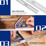 WORKPRO Adjustable Combination Square Set, 150 + 300mm, Stainless Steel Angle Ruler with Bubble, Multifunctional Measuring Tool