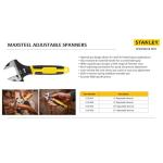 STANLEY Adjustable Wrench 30 x 200 mm Protective Phosphate Finish and Ergonomic Bi Material Handle 0-90-948, Black, Yellow