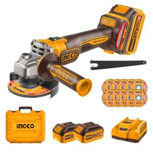 INGCO 20V Cordless Angle Grinder 115mm, 1000W, Brushless Motor, 3 Varibale Speed 3000/6000/ 9000RPM with 2Pcs 4.0Ah Battery, 1Pcs Charger for Cutting, Grinding, Polishing and Sharpening CAGLI271532