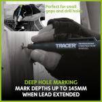 Tracer Deep Hole Construction Pencil with Site Holster (120mm, Extendable 2B Carpenter Pencil with Inbuilt Sharpener)