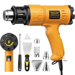 SEEKONE 2000W Professional Hot Air Gun 50℃- 600℃ Variable Temperature Control with 2-Temp Settings, Overload Protection, Double Heating Wire Fast Heating, 7 Accessories for Shrinking PVC