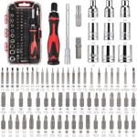 Amazon Basics Magnetic Ratcheting Wrench and Electronics Precision Screwdriver Set, 73 count (Pack of 1), Black, Red, Silver