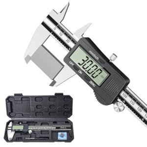 Digital Vernier Caliper, Preciva 150mm Electronic Precision Calipers Measuring Tool with LCD Screen, Micrometer Stainless Steel with Mm/Inch Conversion, Splash Resistant, Silver and Black