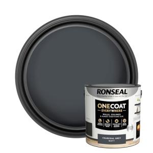 Ronseal One Coat Everywhere Paint Charcoal Grey Matt 2.5L – Durable Interior Paint for Walls & Ceilings Smooth Finish Quick Coverage Ideal for Easy Home Projects