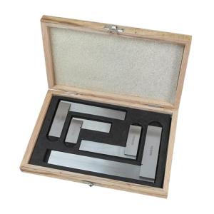 Faithfull Engineers Steel Try Square Set 4 Piece - 50,75,100,150mm (2in, 3in, 4in, 6in), Precision Ground, Hardened Steel Blade, Accurate Marking, Measuring & Layout Tools in Wooden Storage Case