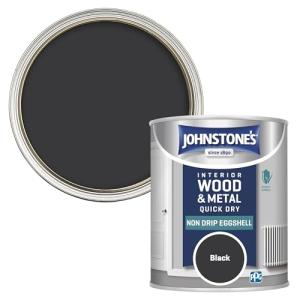 Johnstone's - Quick Dry & Nondrip Eggshell Paint for Wood & Metal - Black | Interior | Low Odour, Water-Based Formula, Dry in 1-2 Hours | 12m2 Coverage per Litre | 750ml