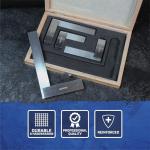 Faithfull Engineers Steel Try Square Set 4 Piece - 50,75,100,150mm (2in, 3in, 4in, 6in), Precision Ground, Hardened Steel Blade, Accurate Marking, Measuring & Layout Tools in Wooden Storage Case