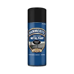 Hammerite Spray Paint for Metal. Direct to Rust Exterior Black Metal Paint, Smooth Finish. Corrosion Resistant Black Gloss Paint and Rust Remover, 8 Year Protection - 400ml Aerosol 0.5 SqM Coverage​