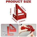 3D Multi Angle Measuring Ruler, Carpenter Square High Precision Square Woodworking Tool Measuring Layout Scribing Ruler, 22.5-90 Degree Aluminum Protractor with Angle Position Pin