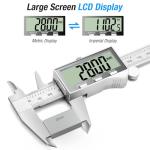 Ueznirn Digital Caliper, 150mm Stainless Steel Vernier Calipers Measuring Tool with Large LCD Screen, IP54 Waterproof Micrometer Digital Calipers with Inch/mm Conversion for Industrial/Household/DIY