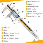 Preciva Digital Vernier Caliper, 150mm Calipers Gauge Micrometer with Clear LCD Screen, Precision Metal Measuring Tool Stainless Steel with Inch/mm Conversion