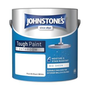 Johnstone's - Bathroom Paint - Brilliant White - Mid Sheen Finish - Stain Blocker Paint - Use in Moist & Damp Areas - Low Odour - Dry in 1-2 Hours - 12m2 Coverage per Litre - 2.5L