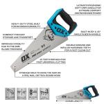 OX Pro Toolbox Hand Saw 350mm, Compact & Portable, Double Ground Hardened Steel Blade, 15 TPI for Superfast Cuts, Ergonomic Soft Grip Handle, Built-in Angle Guides, OX-P135635