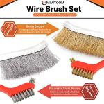 MIVITOOM Hand Wire Brush Set 4 Pcs with Stainless Steel Brush and Brass Brush,Wire Brush for Cleaning Rust, Paint and Welding Slag (2 Big,2 Small)