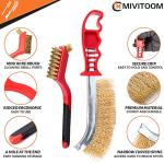 MIVITOOM Hand Wire Brush Set 4 Pcs with Stainless Steel Brush and Brass Brush,Wire Brush for Cleaning Rust, Paint and Welding Slag (2 Big,2 Small)