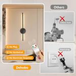 Dehobo Rechargeable Wall Sconce Lights, Battery Operated Wall Lights 3 Color Temperature, Wall Lamp Dimmable Wireless with Remote Control Black 60CM for Living Room Bedroom Hallway, 2 Pack