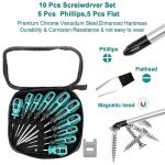 Screwdriver Set 10pcs, Magnetic Screwdriver Set 5pcs Phillips Screwdrivers and 5pcs Slotted/Flat Head Screwdrivers, Chrome Vanadium Steel Made