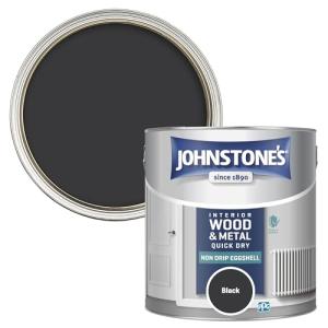 Johnstone's - Quick Dry & Nondrip Eggshell Paint for Wood & Metal - Black | Interior | Low Odour, Water-Based Formula, Dry in 1-2 Hours | 12m2 Coverage per Litre | 2.5 L