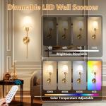 Dehobo Battery-Operated Wall Sconces with Fabric Shade, Rechargeable LED Wall Lights Set of 2, Dimmable Wireless Lamp with 3 Color Temperature, 12 RGB and Remote for Bedroom Living Room Hallway