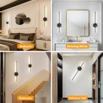 Dehobo Rechargeable Wall Sconce Lights, Battery Operated Wall Lights 3 Color Temperature, Wall Lamp Dimmable Wireless with Remote Control Black 60CM for Living Room Bedroom Hallway, 2 Pack