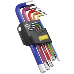 AMTOVL Hex Key Set, 9PCS Metric Allen Key Set, 1.5-10MM, Anti-Slip Long Hex End Wrench Set, Color Coding for Disassembling Mechanical Equipment, Vehicle, and Bicycle Repairs