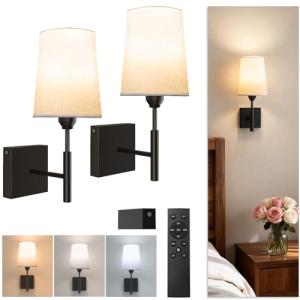 BRIMAX Battery Operated Wall Lights Set of 2, Wireless Wall Sconces with Dimmable Bulbs and Detachable Battery,Cordless Wall Lamp for Indoor Bedroom Bathroom Living Room