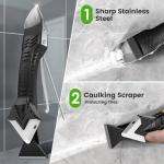 Caulking Tool 5 in 1 Silicone Caulking Grout Removal Sealant Finishing Tool with Grout Scraper, 6 Exchange Silicone Pads, Adhesive Residue Scraper Seam Repair Kit for Kitchen Bathroom White