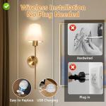 Dehobo Battery-Operated Wall Sconces with Fabric Shade, Rechargeable LED Wall Lights Set of 2, Dimmable Wireless Lamp with 3 Color Temperature, 12 RGB and Remote for Bedroom Living Room Hallway