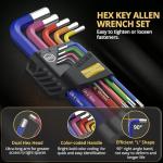 AMTOVL Hex Key Set, 9PCS Metric Allen Key Set, 1.5-10MM, Anti-Slip Long Hex End Wrench Set, Color Coding for Disassembling Mechanical Equipment, Vehicle, and Bicycle Repairs