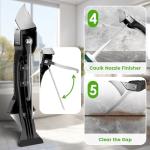 Caulking Tool 5 in 1 Silicone Caulking Grout Removal Sealant Finishing Tool with Grout Scraper, 6 Exchange Silicone Pads, Adhesive Residue Scraper Seam Repair Kit for Kitchen Bathroom White