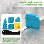 Caulking Tool 5 in 1 Silicone Caulking Grout Removal Sealant Finishing Tool with Grout Scraper, 6 Exchange Silicone Pads, Adhesive Residue Scraper Seam Repair Kit for Kitchen Bathroom White
