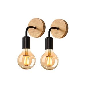 DAXGD Wall Lights Indoor 2 Pack, E27 Wooden Base Wall Lamp Metal Lamp, Indoor Wall Sconce E27 Lighting Fixtures for Living Room Bedroom Hallway Staircase (Bulbs Not Included)