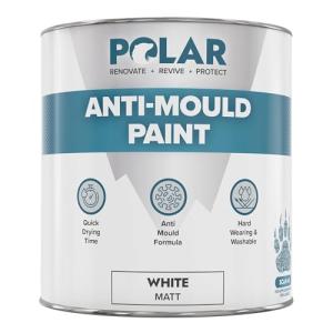 Polar Anti Mould Paint - 1L, Brilliant Matt White - 5 Year Mould Resistant Paint to Control Moisture - For Internal Walls & Ceilings