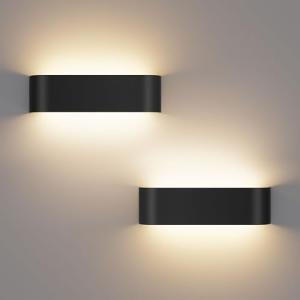 OOWOLF Indoor Led Wall Lights - 2 Pack 3000K/4500K/6000K Adjustable Color Temperature Wall Lights for Bedroom Living Room Kitchen Dining Room (Black, 2 Pack)