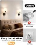 BRIMAX Battery Operated Wall Lights Set of 2, Wireless Wall Sconces with Dimmable Bulbs and Detachable Battery,Cordless Wall Lamp for Indoor Bedroom Bathroom Living Room