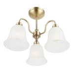 Happy Homewares Classic and Ornate Matte Antique Brass Ceiling Light Fitting with White Downlight Glass Shades | 32cm x 42cm | for Dining Room Lounge etc