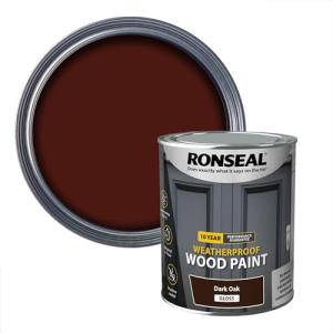 Ronseal 10 Year Weatherproof 2-in-1 Wood Paint Dark Oak Gloss 750ml