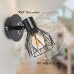Dehobo Wall Lights Industrial with E14 Socket Adjustable Wire Cage Wall Light Shade Black Metal Sconce Wall Lamp for Indoor Home Living Room Bedroom Hallway Shop 2 Packs