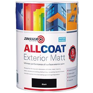 Zinsser Allcoat Exterior WB (Matt Finish) 1lt (Black or White) - Black