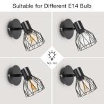 Dehobo Wall Lights Industrial with E14 Socket Adjustable Wire Cage Wall Light Shade Black Metal Sconce Wall Lamp for Indoor Home Living Room Bedroom Hallway Shop 2 Packs