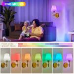 HARPER LIVING Battery Operated Wall Lights Set of 2, Wireless LED Wall Lamps with Fabric Shade & Remote, 3CCT 9 RGB Dimmable Rechargeable Bulbs Sconce Light for Bedroom Living Room Hallway (Brass)