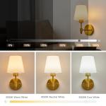 HARPER LIVING Battery Operated Wall Lights Set of 2, Wireless LED Wall Lamps with Fabric Shade & Remote, 3CCT 9 RGB Dimmable Rechargeable Bulbs Sconce Light for Bedroom Living Room Hallway (Brass)