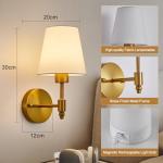 HARPER LIVING Battery Operated Wall Lights Set of 2, Wireless LED Wall Lamps with Fabric Shade & Remote, 3CCT 9 RGB Dimmable Rechargeable Bulbs Sconce Light for Bedroom Living Room Hallway (Brass)