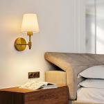 HARPER LIVING Battery Operated Wall Lights Set of 2, Wireless LED Wall Lamps with Fabric Shade & Remote, 3CCT 9 RGB Dimmable Rechargeable Bulbs Sconce Light for Bedroom Living Room Hallway (Brass)